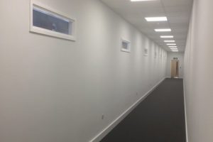 Commercial Decorators, Office Corridor, Spray Painted by Flemings Contractors